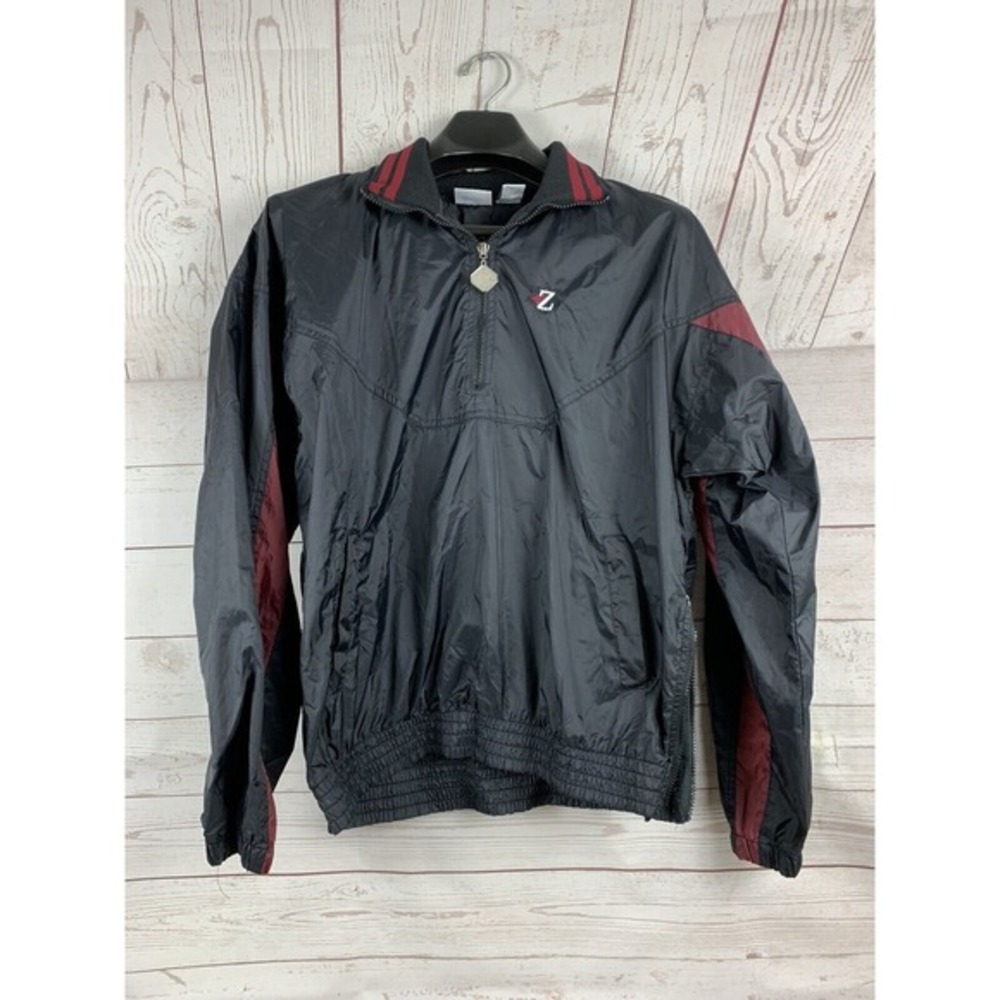 Jerzees Jacket Windbreaker Mens medium‎ Black/maroon 1/2 Zip Golf Slicker